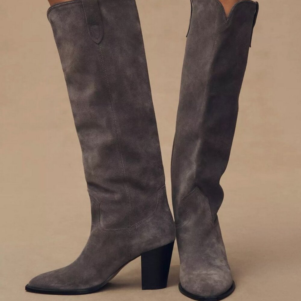 Anthropologie Silent D Ivy Boots Dark Grey Suede Knee High EUR size 38